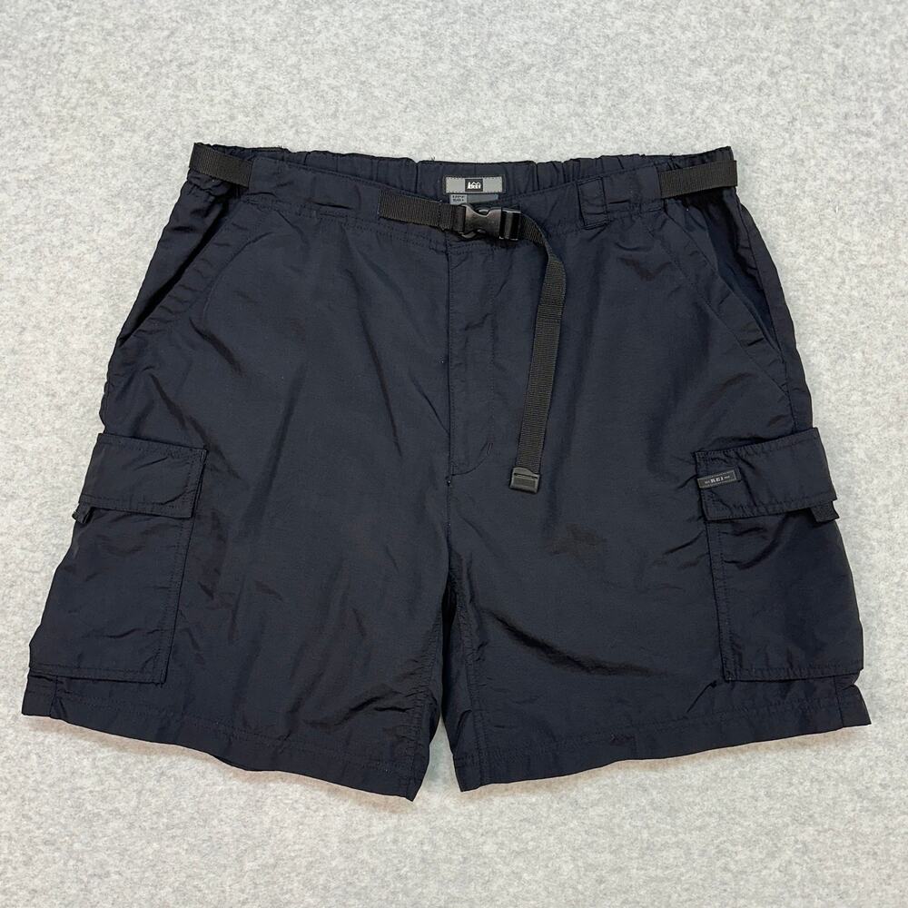 Rei Cargo Shorts SZ 16W Black Nylon UPF 50+ Belted Elastic Waistband Lightweight